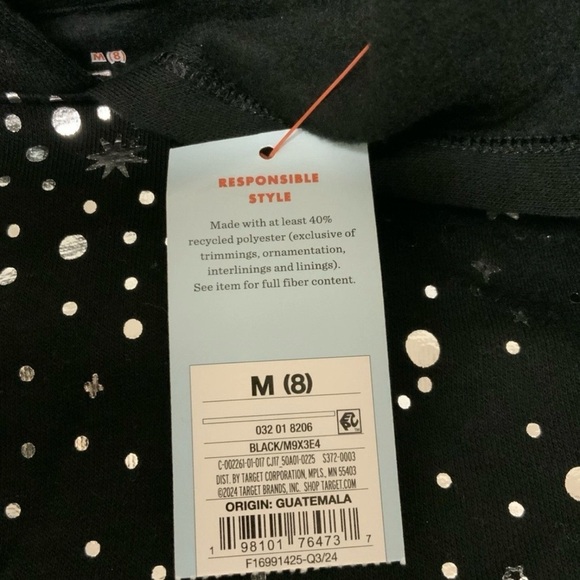 Cat & Jack Black Starry Hoodie Girl Size M-8 - Picture 4 of 5